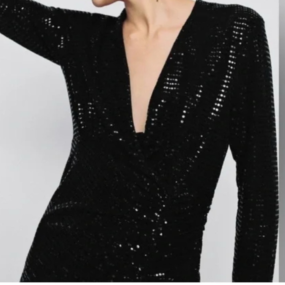 Zara Black Sequined Long Sleeve Dress